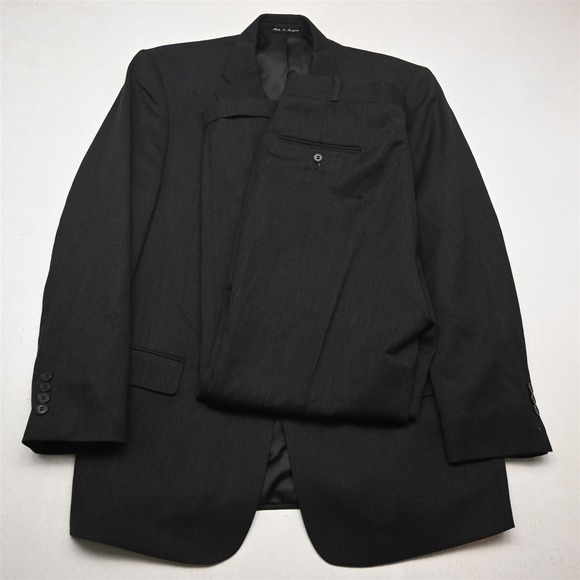 Vtg Y2K 2000s Boxy 40R 32x30 Gray 100% Wool Mens Jacket Pants Suit